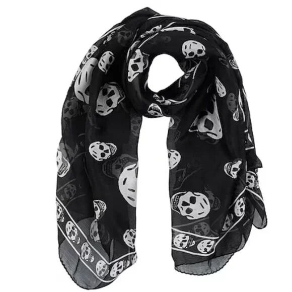 Alexander McQueen Skull Silk Scarf Black - Picture 2 of 6